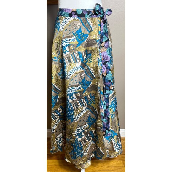 Wrap Sari Skirt Maxi Chiffon Reversible 2 Layers Boho Gypsy Colorful Womens 1 Sz - Picture 3 of 8